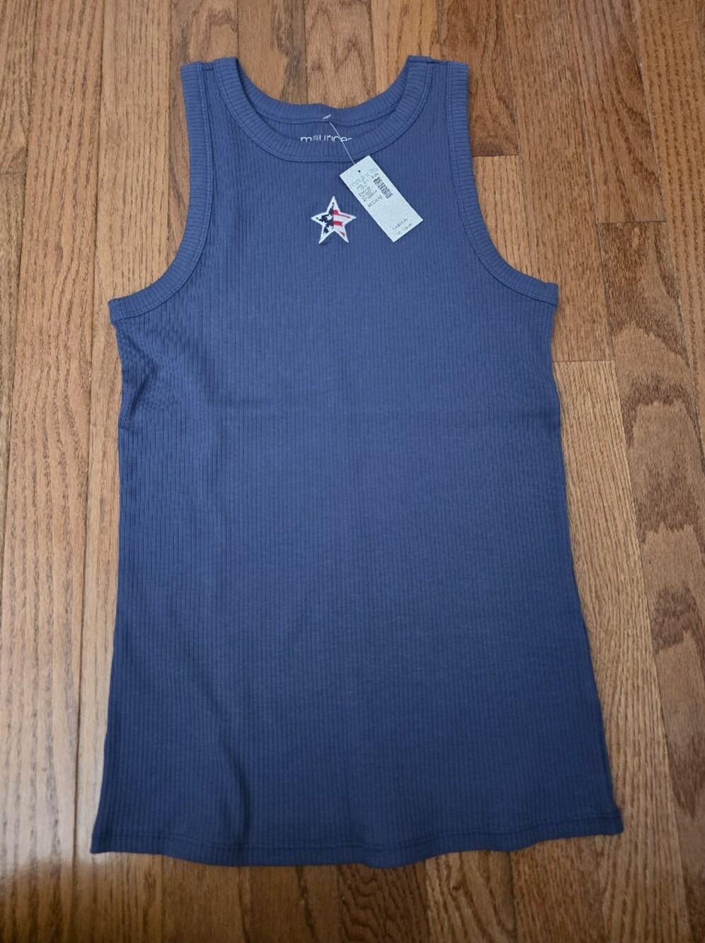 maurices Blue Ribbed Tank with Star Patch
